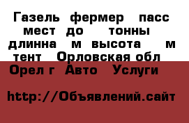 Газель- фермер 5 пасс.мест ,до 1,5 тонны , длинна 3 м. высота 1,6 м тент - Орловская обл., Орел г. Авто » Услуги   